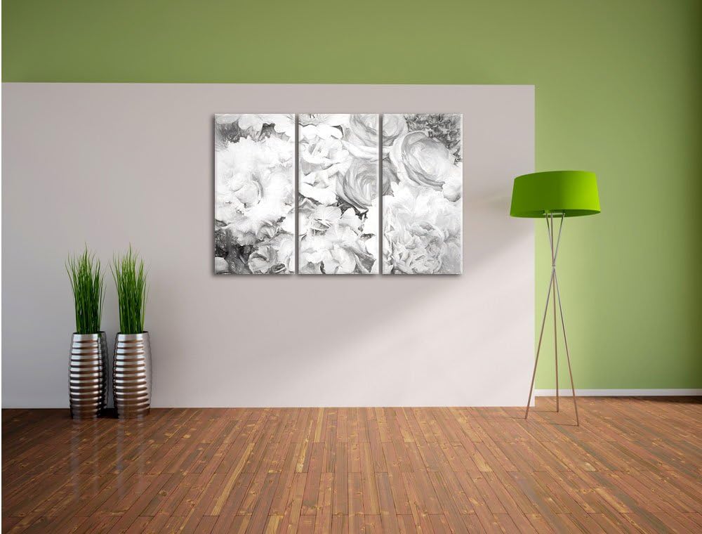 Pixxprint prachtvoller Blumenstrauss Kunst / 3-Teilig/Gesamtmass 120cm Leinwandbild bespannt auf Hol