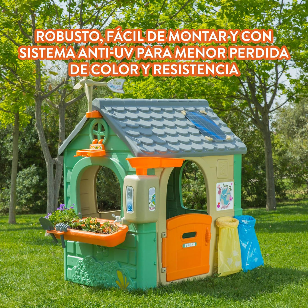 FEBER Recycle Eco House, Kinderhaus aus recyceltem Kunststoff, aufklappbare Tür, leuchtende Farben u