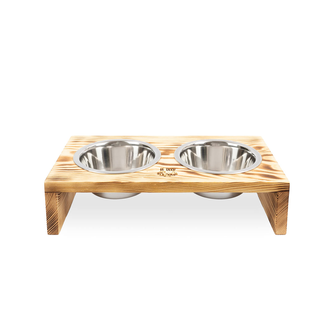 RF - DEER Hunde Futterstation mit 2 Edelstahlnäpfen | Futternapf Erhöht aus Holz | Fressnapf Katze,