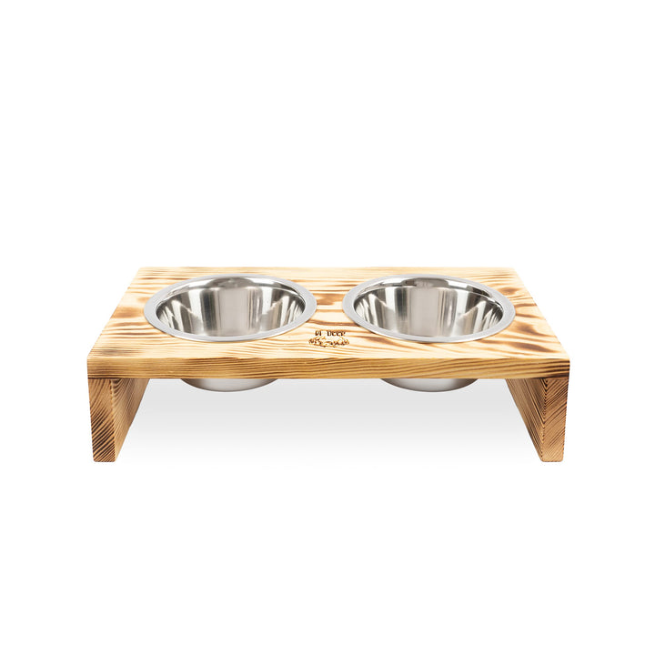 RF - DEER Hunde Futterstation mit 2 Edelstahlnäpfen | Futternapf Erhöht aus Holz | Fressnapf Katze,
