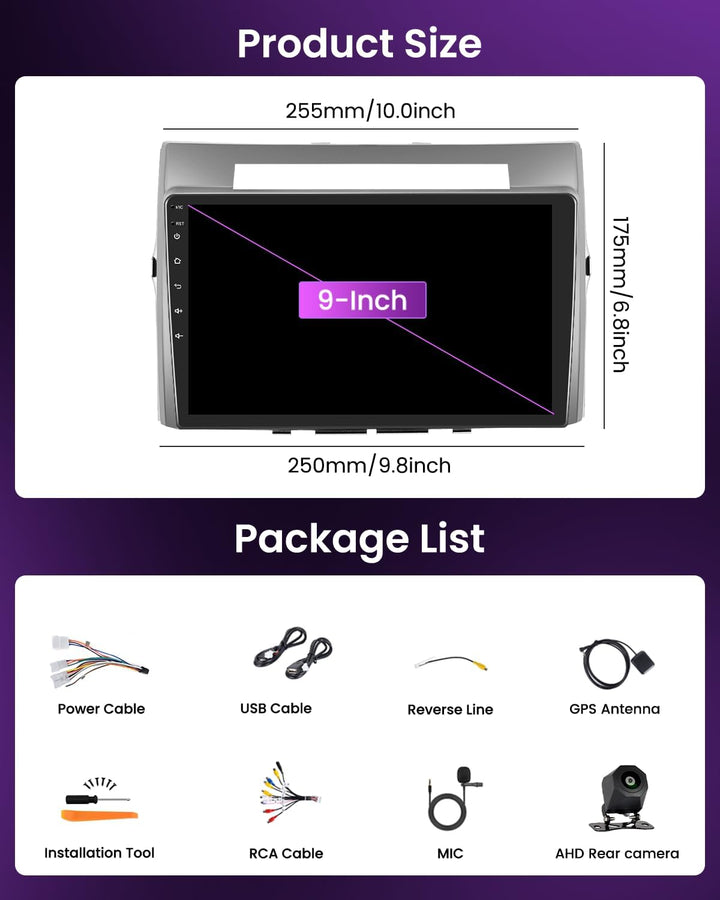 Inefala 4+64G Android 15 Autoradio für Toyota Corolla Verso AR10 2004-2009 mit 9'' In-Cell Bildschir