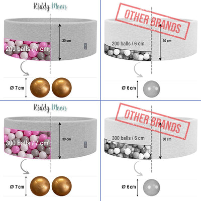 KiddyMoon 300 ∅ 7Cm Kinder Bälle Spielbälle Für Bällebad Baby Plastikbälle Made In EU, Weiss/Grau/Sc