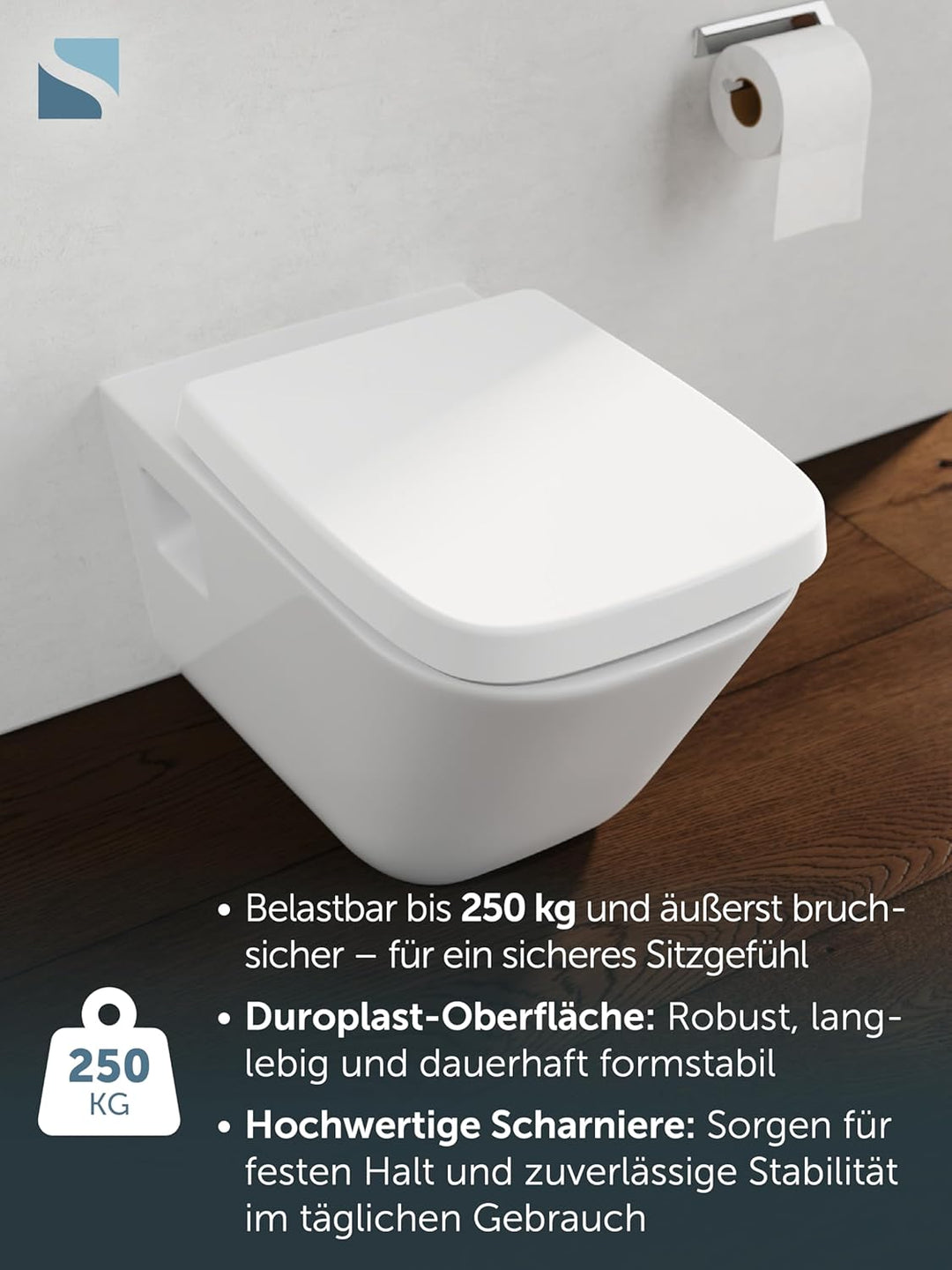 SCHÜTTE WC-Sitz Eckig (E-Form) | Passgenau für Keramag Renova Nr. 1 Plan | 5 Jahre Garantie & 250 kg