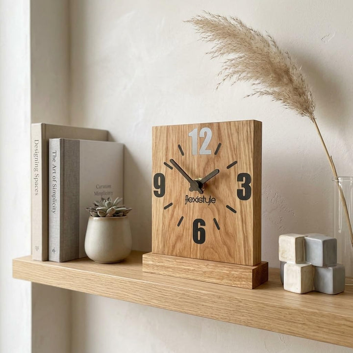 FLEXISTYLE Modern standuhr klein aus Holz Eiche Wohnzimmer Badezimmer (Style 1), Shwarz/Oak, Schwarz