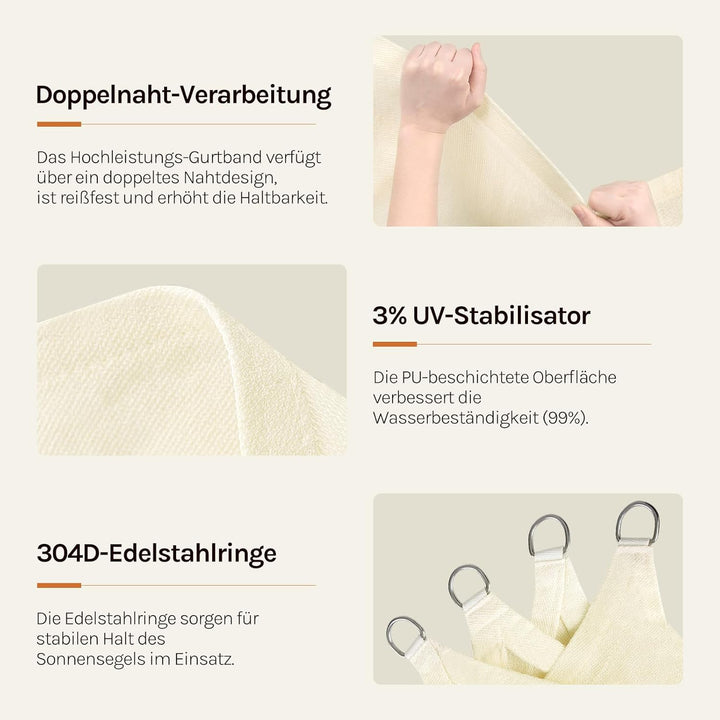WOLTU Sonnensegel Premium HDPE Wetterbeständig Atmungsaktiv 95% UV Schutz Segeltuch 180 g/m² Sonnens
