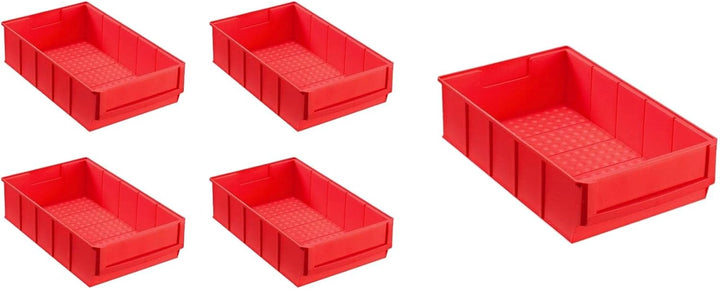 SparSet 5x Rote Industriebox 300 B | HxBxT 8,1x18,3x30cm | 3,4 Liter | Sichtlagerkasten, Sortimentsk