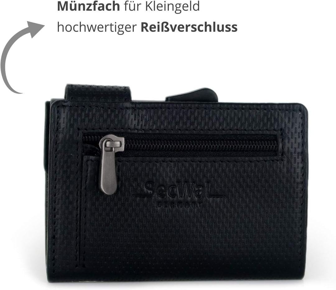SecWal Kartenetui mit Münzfach Reissverschluss (Schwarz Osaka), Schwarz Osaka