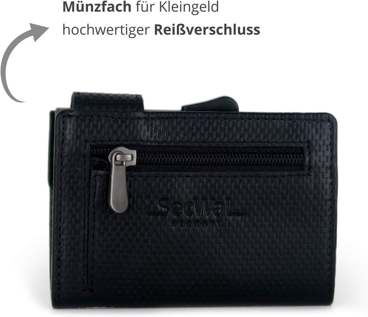 SecWal Kartenetui mit Münzfach Reissverschluss (Schwarz Osaka), Schwarz Osaka