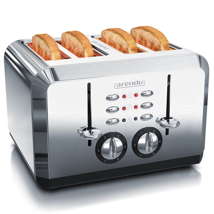 Arendo - Automatik Toaster 4 Scheiben in Edelstahl - bis zu Vier Sandwich und Toast-Scheiben - Bräun