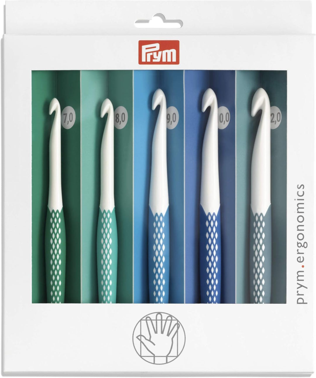 Prym 218441 Wollhäkelnadel Set 7,0 mm - 12,0 mm, prym.ergonomics, Kunststoff, ergonomischer Griff 7,