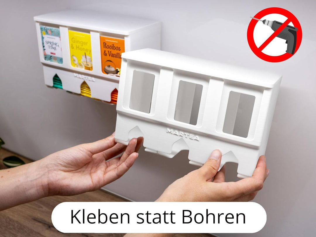 MARTEA Teeregal Wand Teebeutelspender hängend Tee Aufbewahrung schwarz/weiss/grau Küchen Organizer (
