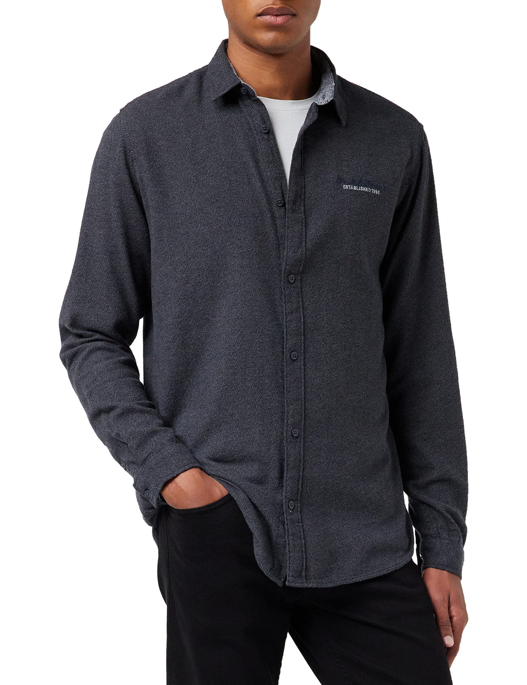 JACK & JONES Herren Jcoberg Shirt Ls Hemd L Black/Detail:melange, L Black/Detail:melange