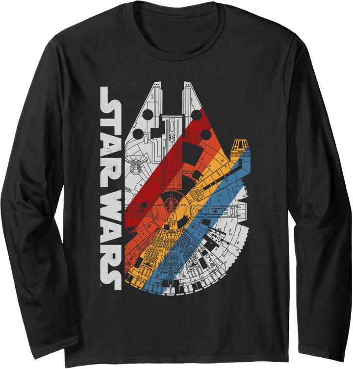 Star Wars Millennium Falcon Top View Striped Poster Langarmshirt