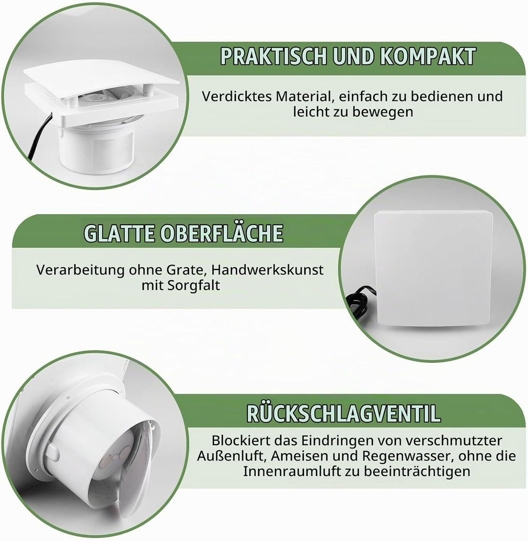 BAIFULAI Badlüfter Ø100mm, Abluftventilator mit Rückstauklappe, Rohrventilator, Badezimmerlüfter Bad