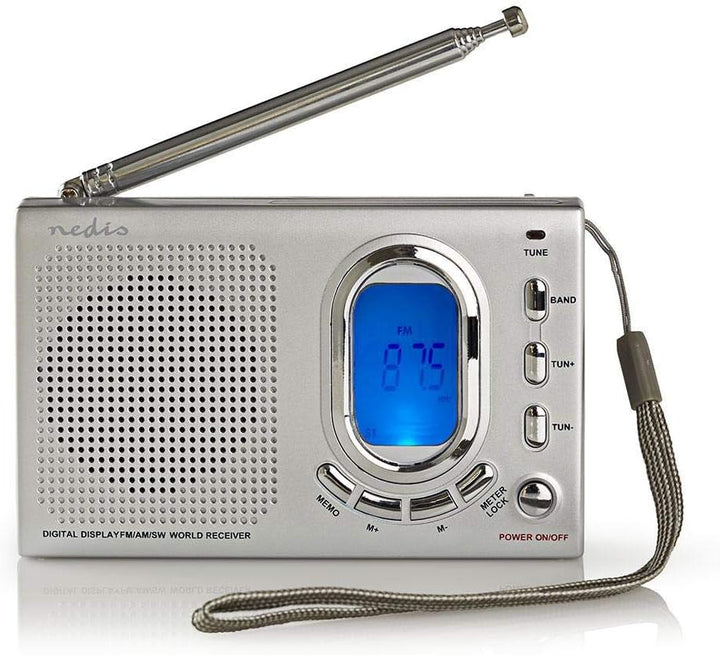 NEDIS World Receiver Radio World Radio Receiver FM/AM/SW, Portable Radio Alarm and Clock with Headph