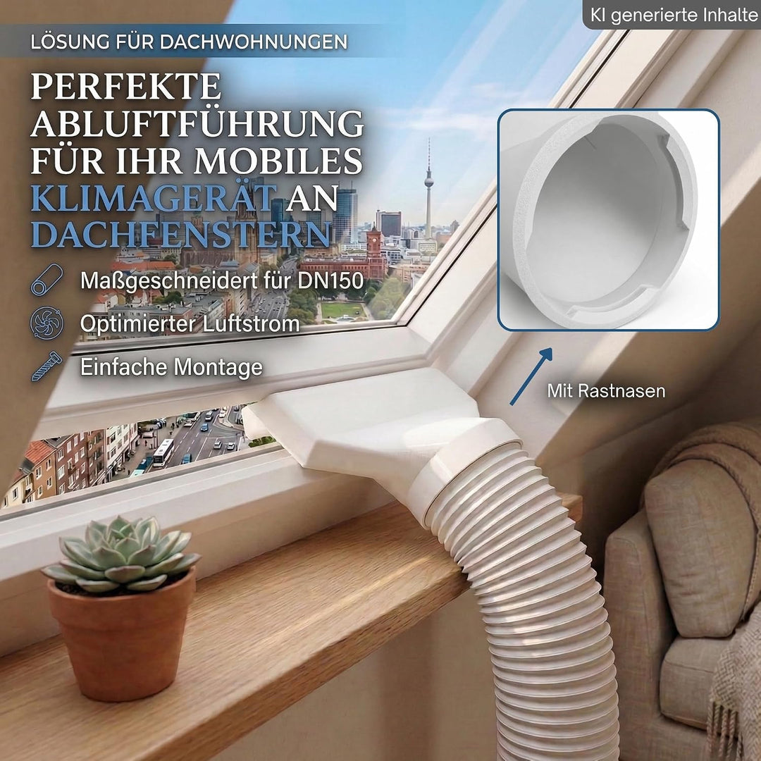 Ø150mm Fenster Adapter Klima Abluft extra breit und flach – Reduzierstück auf schmale Öffnung - Pass