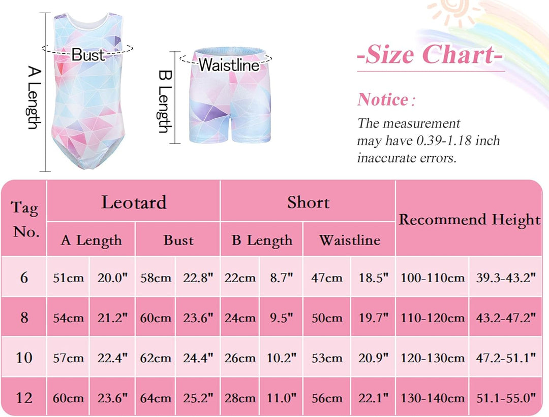 SEAUR Mädchen Turnanzug Turnshorts Haarband Set Kinder Turnen Trikot Shorts Gymnastik Ärmellos/Langa