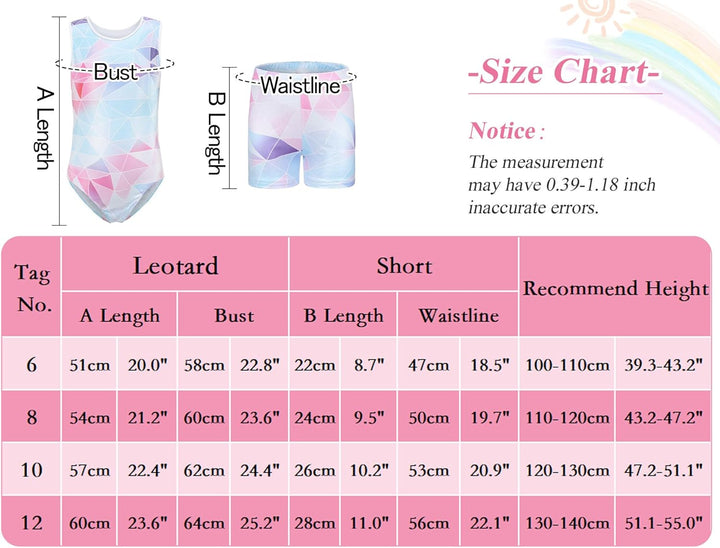 SEAUR Mädchen Turnanzug Turnshorts Haarband Set Kinder Turnen Trikot Shorts Gymnastik Ärmellos/Langa