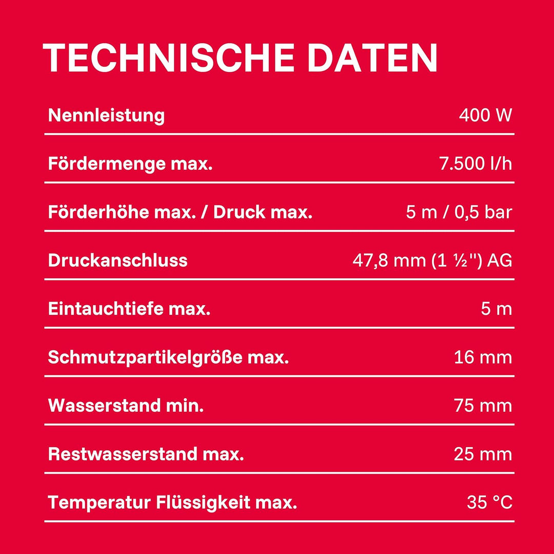 T.I.P. I-Compac 7500 Drainage-Tauchpumpe, Kunststoff, Rot 18 x 13 x 30 cm