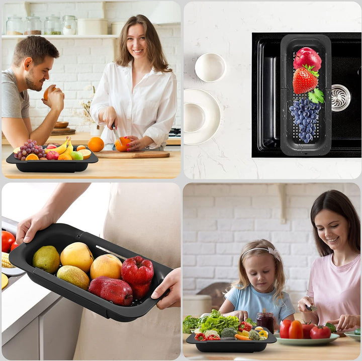 Sieb Küche ausziehbar(34-47cm), techextra Siebkorb über Spüle Abtropfsieb Sieb Spülbecken Küchensieb