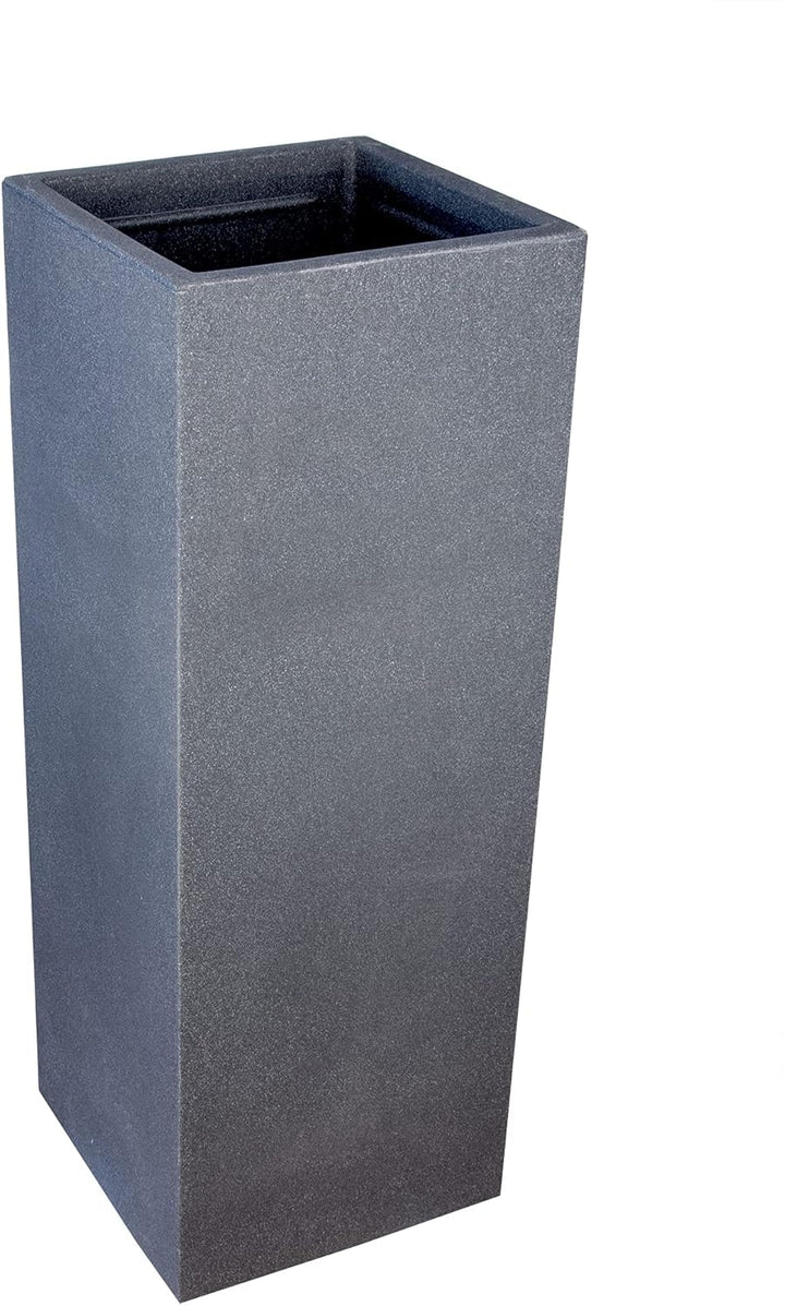 BigDean Pflanzsäule in Stein-Optik - 80 x 30 x 30 cm - hoher Pflanzkübel in Anthrazit - Säule mit gl