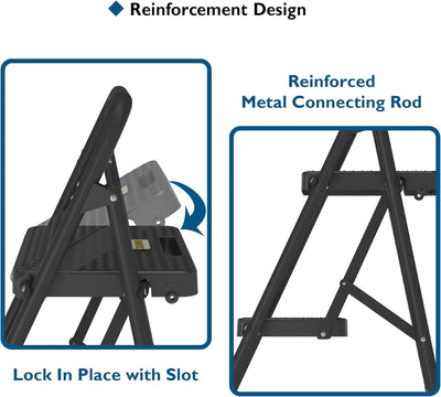 BONTEC Trittleiter 2 Stufen Klappbar, 272kg-600lbs Kapazität mit Breiten Anti-Rutsch-Pedalen, Faltba