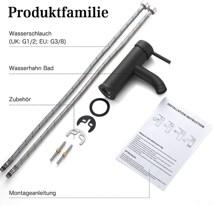 kisimixer Wasserhahn Bad Schwarz Waschtischmischer, Einhandmischer Waschbecken Armaturen mit Kalt/Wa