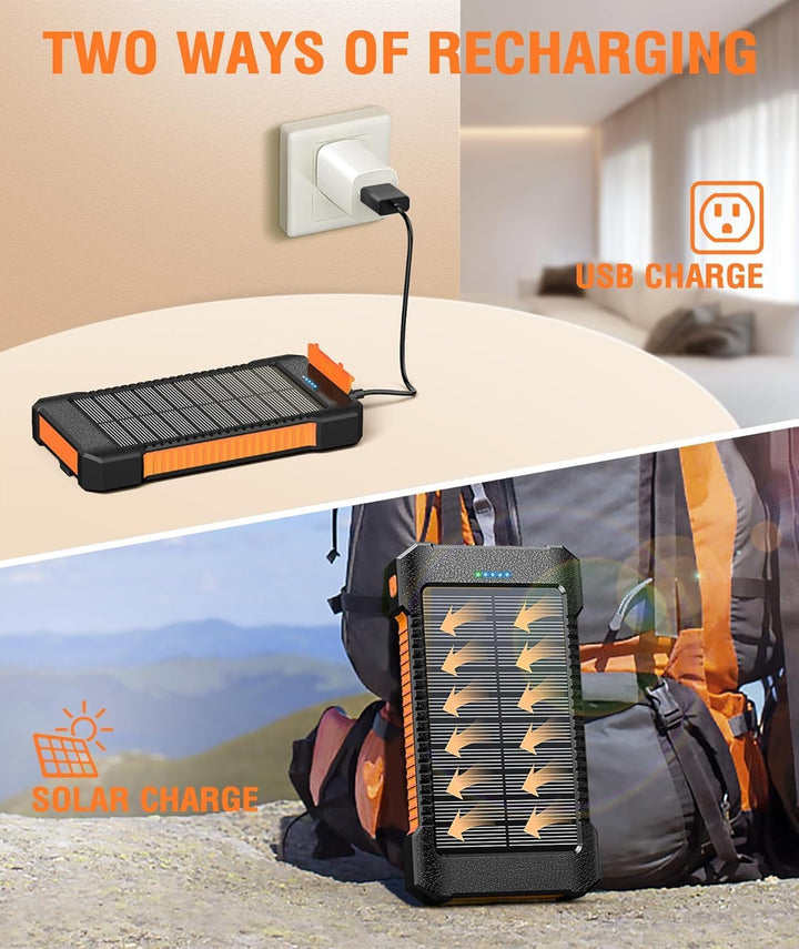 Solar Powerbank 26800 mAh mit Saugnapfhalterung, Powerbank Externe Akkus 3 USB Anschlüsse mit Tasche
