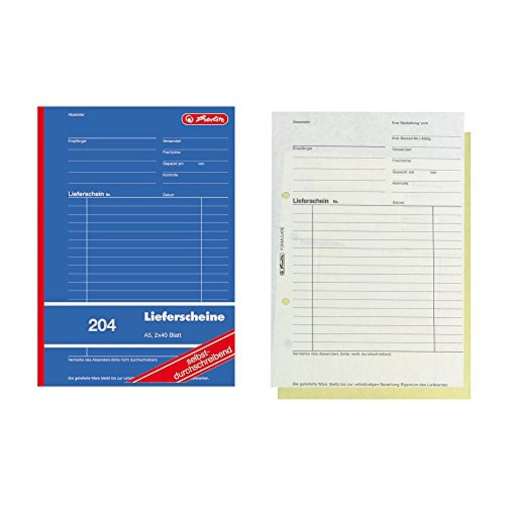 Herlitz 883520 Lieferscheinbuch A5, 2 x 40 Blatt, selbstdurchschreibend, 10 Stück A5 204, A5 204