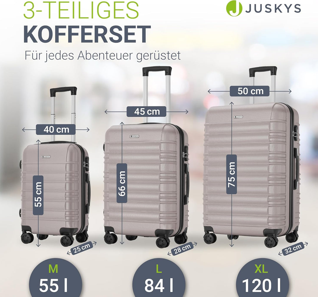 Juskys Hartschale Kofferset Reisekoffer 3 teilig - Zahlenschloss, geräuscharme 360° Rollen gross, Te