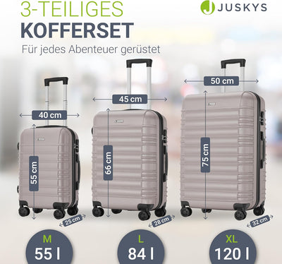 Juskys Hartschale Kofferset Reisekoffer 3 teilig - Zahlenschloss, geräuscharme 360° Rollen gross, Te
