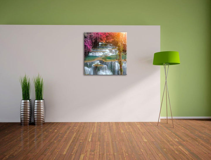 Pixxprint Wasserfall im Regenwald als Leinwandbild/Grösse: 70x70 cm/Wandbild/Kunstdruck/fertig bespa