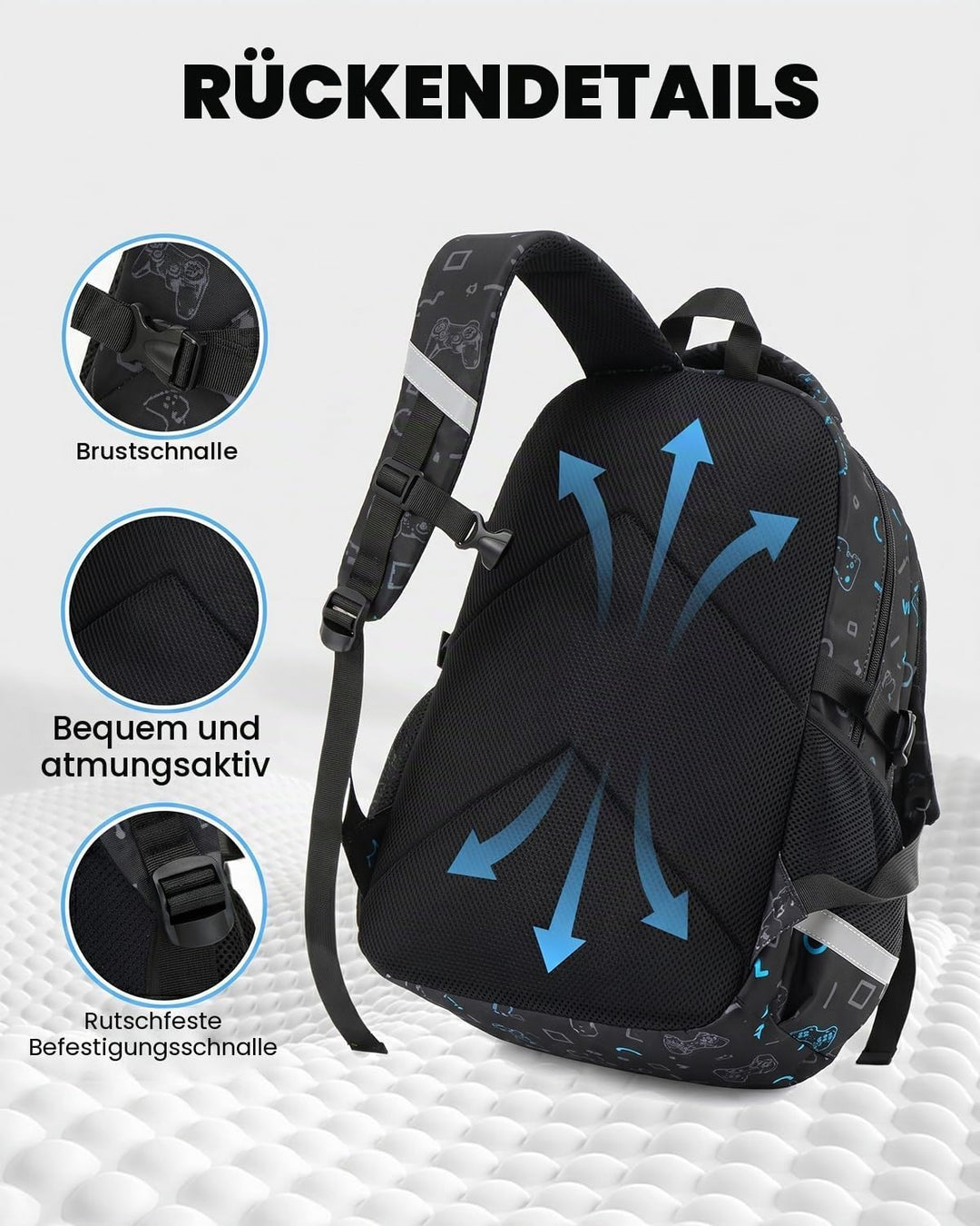 Amythe Schulrucksack Jungen Teenager, Schultasche Kinder mit Reflektoren für 1. bis 4. Klasse, Leuch