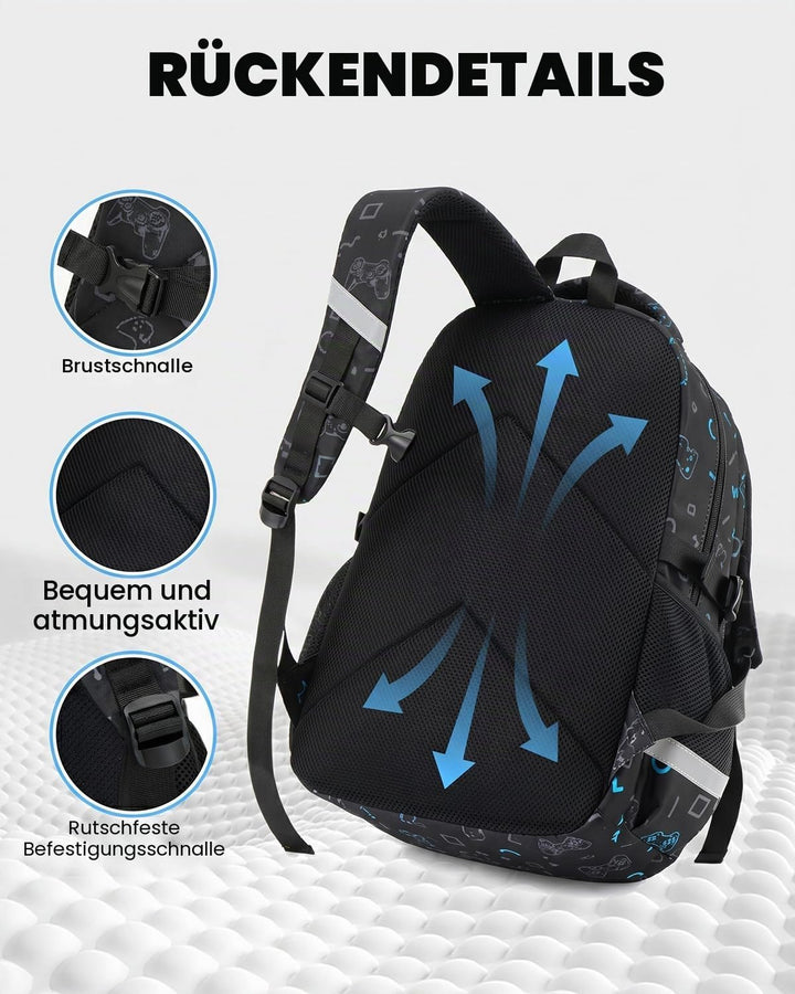 Amythe Schulrucksack Jungen Teenager, Schultasche Kinder mit Reflektoren für 1. bis 4. Klasse, Leuch