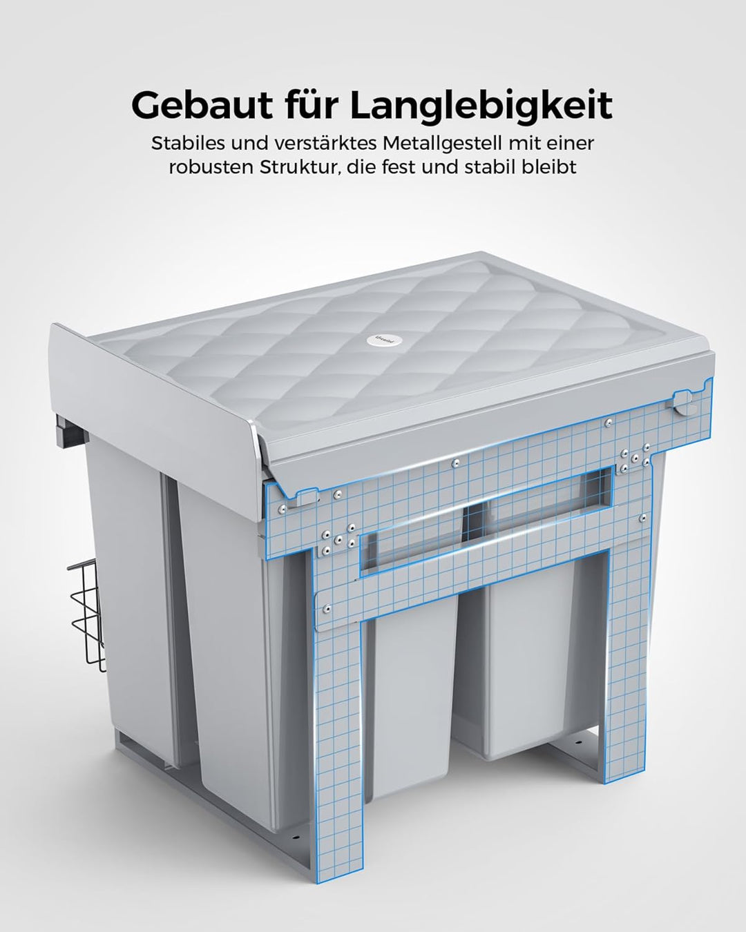 lovewind Dreikammer-Abfalleimer, 20L+2x10L, Mülleimer küche, Mülltrennsystem für Unterschrank，Stahlr