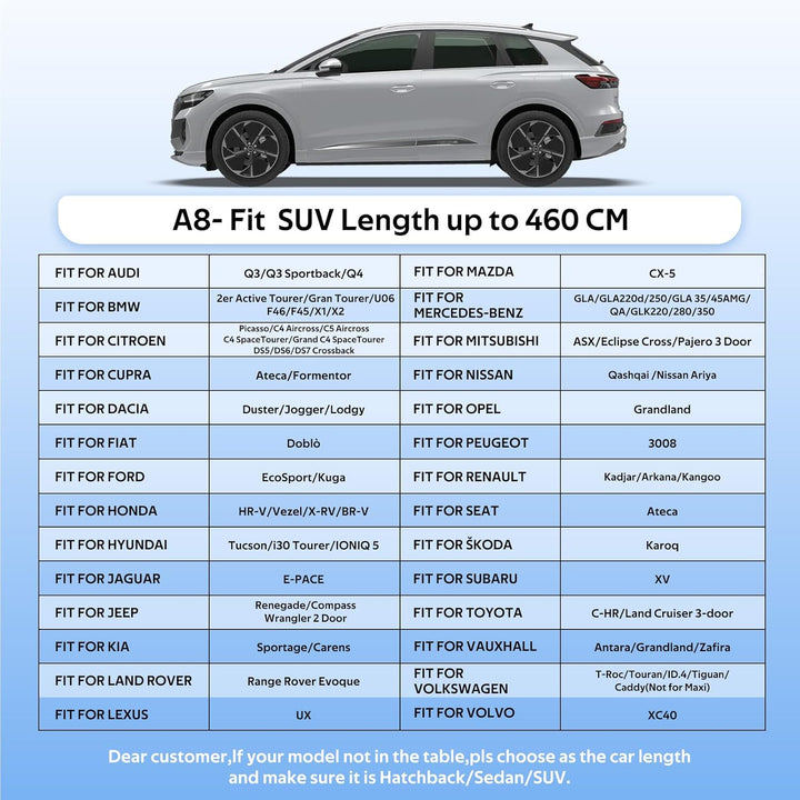SUV Autoabdeckung Wasserdicht Atmungsaktiv,Auto-Abdeckplane für Vollgarage,Regen,Sonne,Staub und UV-