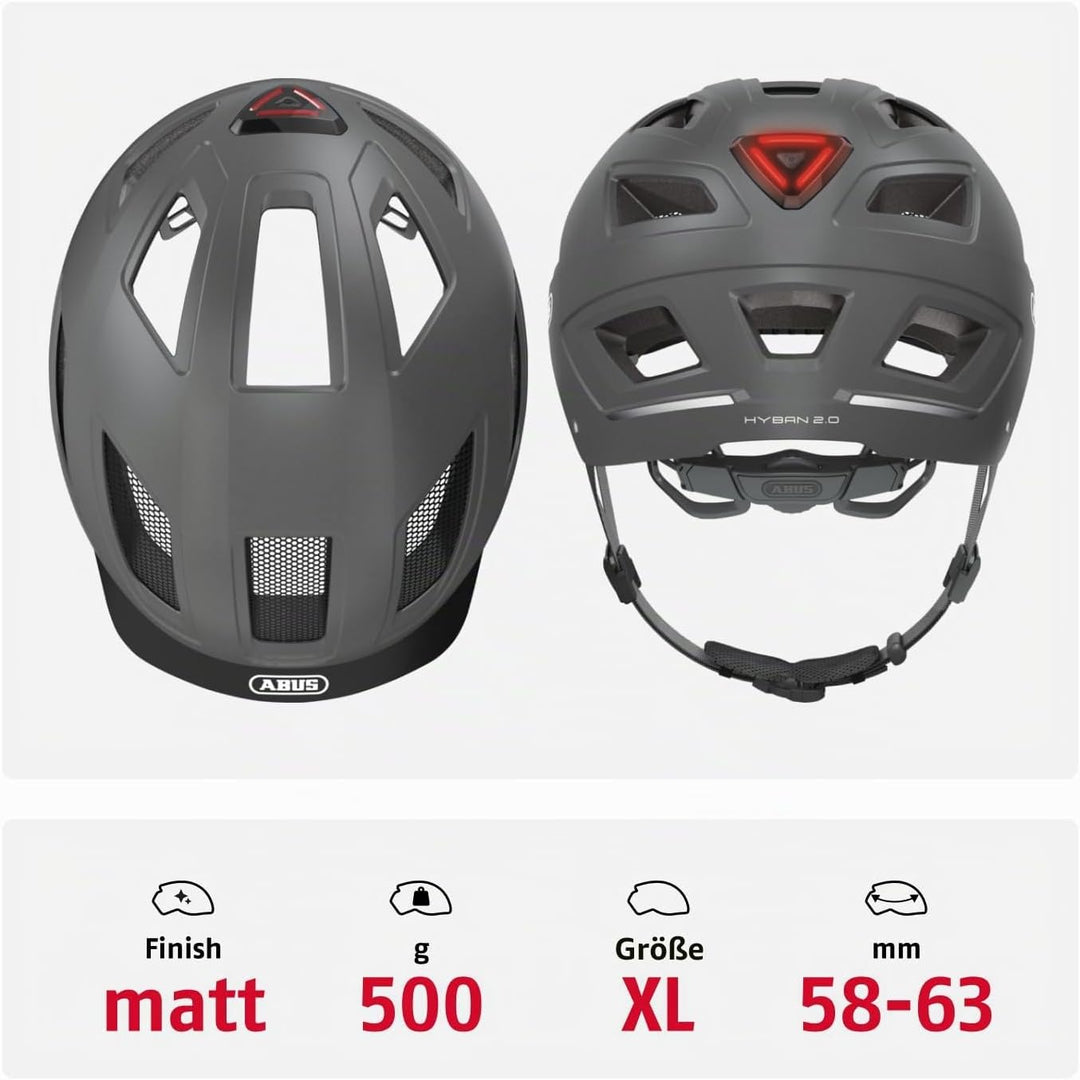 ABUS Stadthelm Hyban 2.0 - Fahrradhelm mit Rücklicht, ABS-Hartschale, guter Passform - für Damen und