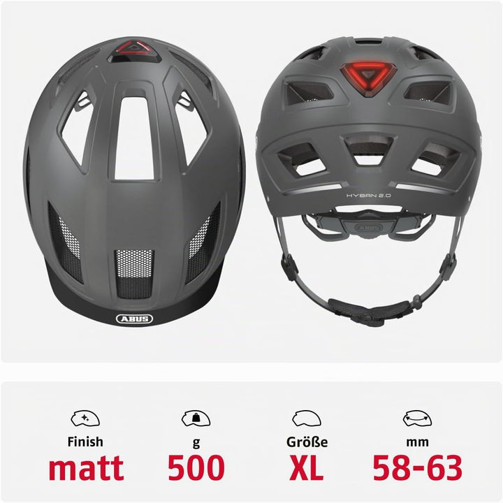 ABUS Stadthelm Hyban 2.0 - Fahrradhelm mit Rücklicht, ABS-Hartschale, guter Passform - für Damen und