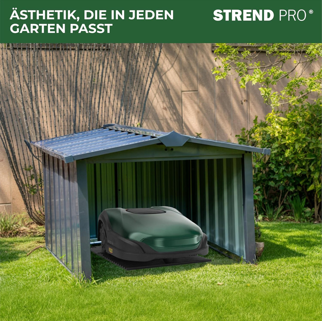STREND PRO Mähroboter Garage Metall Anthrazit 86x88x60 cm | WETTERFEST | UV-beständig | Unterstand |