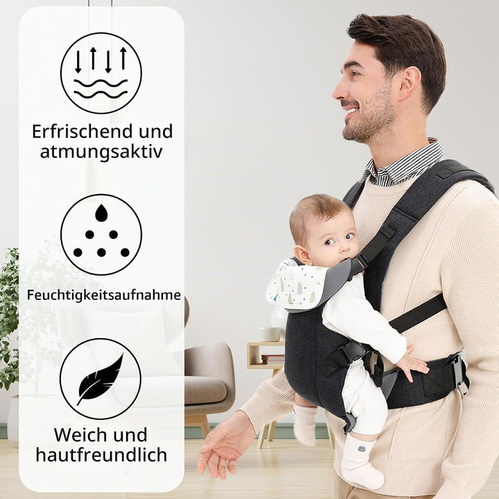 IULONEE Babytrage für Neugeborene Ergonomische Baby Carrier mit abnehmbarem Lätzchen Vorne nach hint