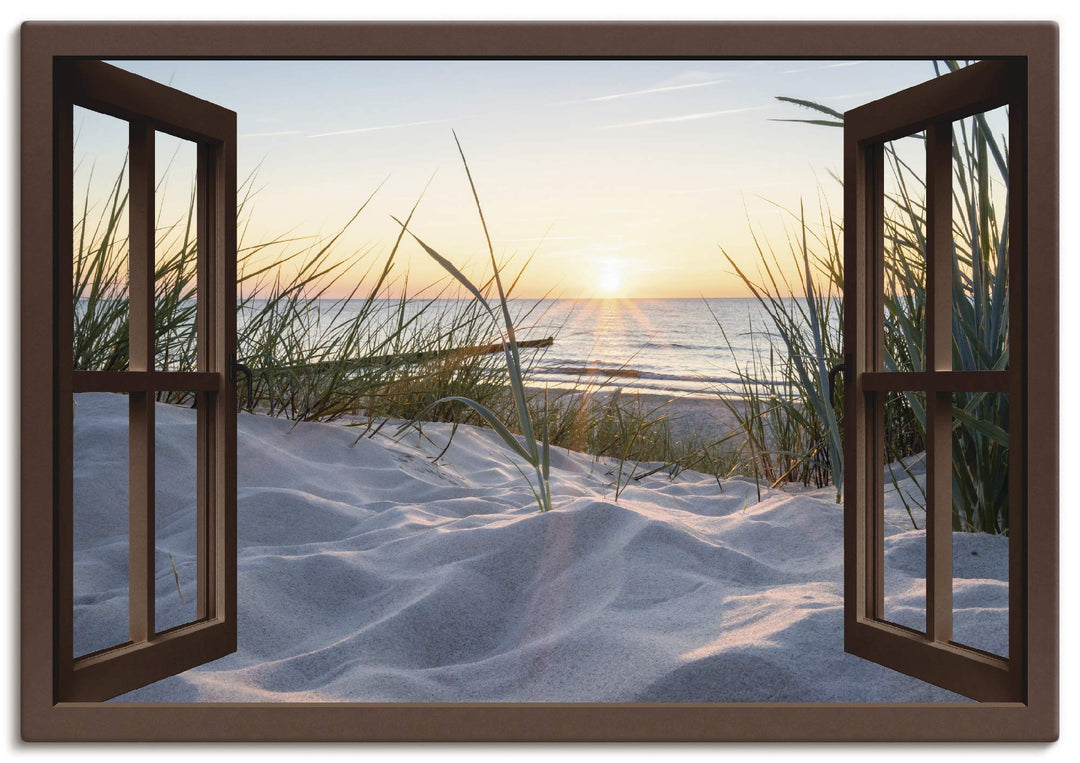 ARTland Leinwandbilder Wandbild Bild Leinwand 100x70 cm Fensterblick Strand Meer Sand Ostsee Dünen S