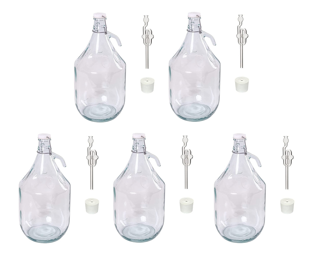 5L Bügelflaschen Weinballon Bügelverschluss Flasche + Stopfen + Gärröhrchen (5), 5