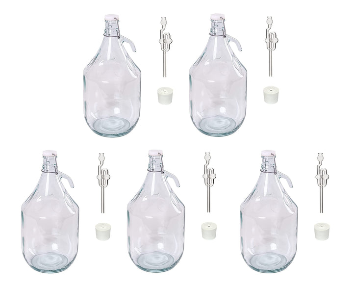 5L Bügelflaschen Weinballon Bügelverschluss Flasche + Stopfen + Gärröhrchen (5), 5