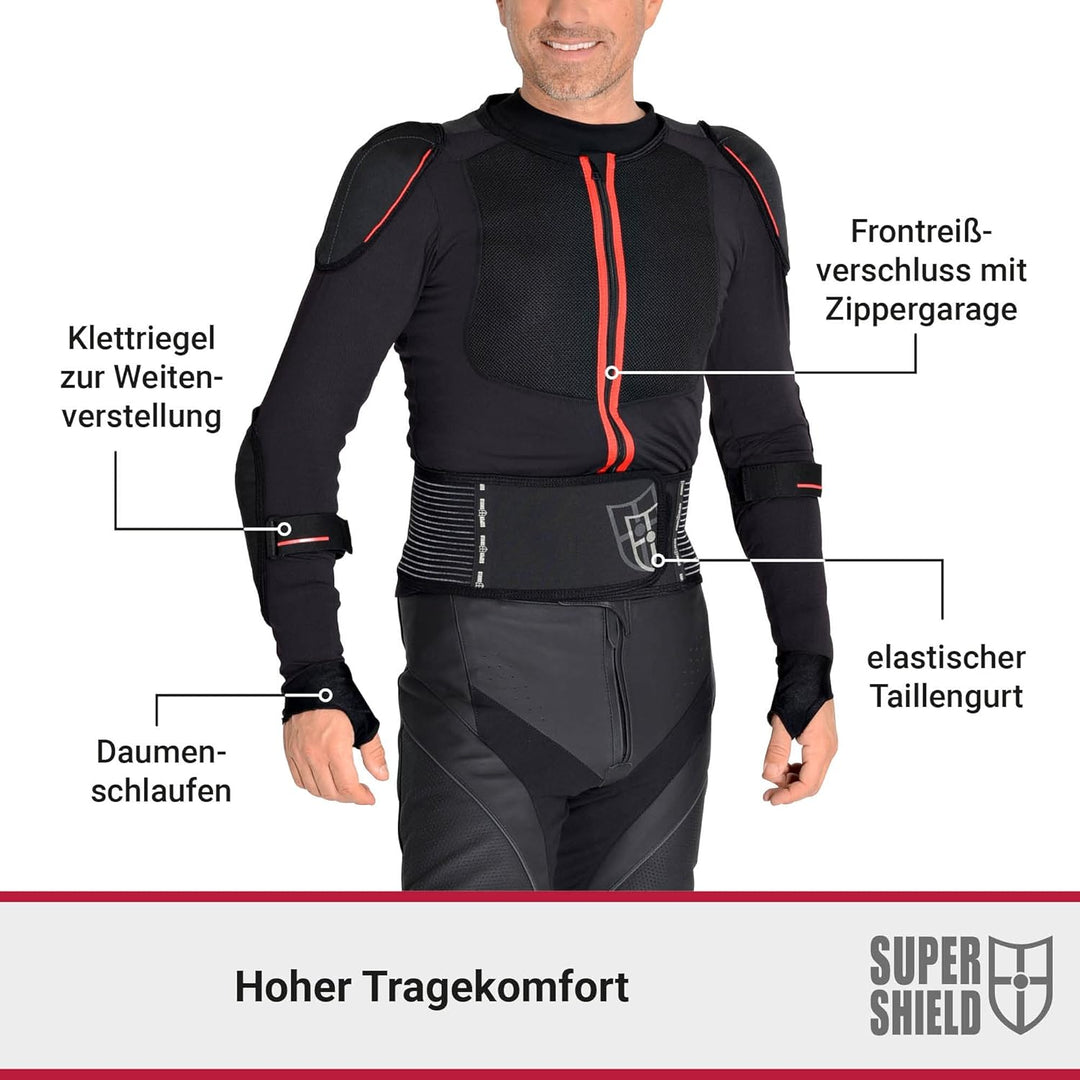 SUPER SHIELD Protektorenjacke, Rückenprotektor, Ellenbogenprotektoren & Schulterprotektoren, Level 2