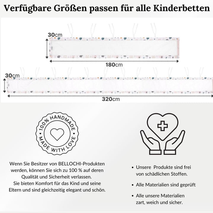 Bettumrandung Babybett, Kinderbett Umrandung 360x30 cm Bettumrandung, Nestchen Babybett Umrandung, g