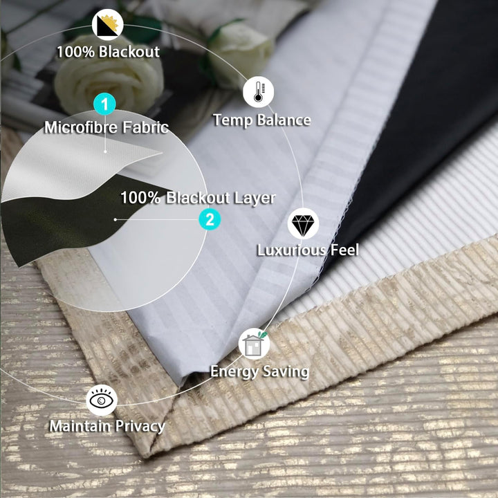 always4u Verdunkelungsvorhang, 2 Stück, 100 % Verdunklung, aus goldfarbenem Samt, mit Ösen, Thermovo