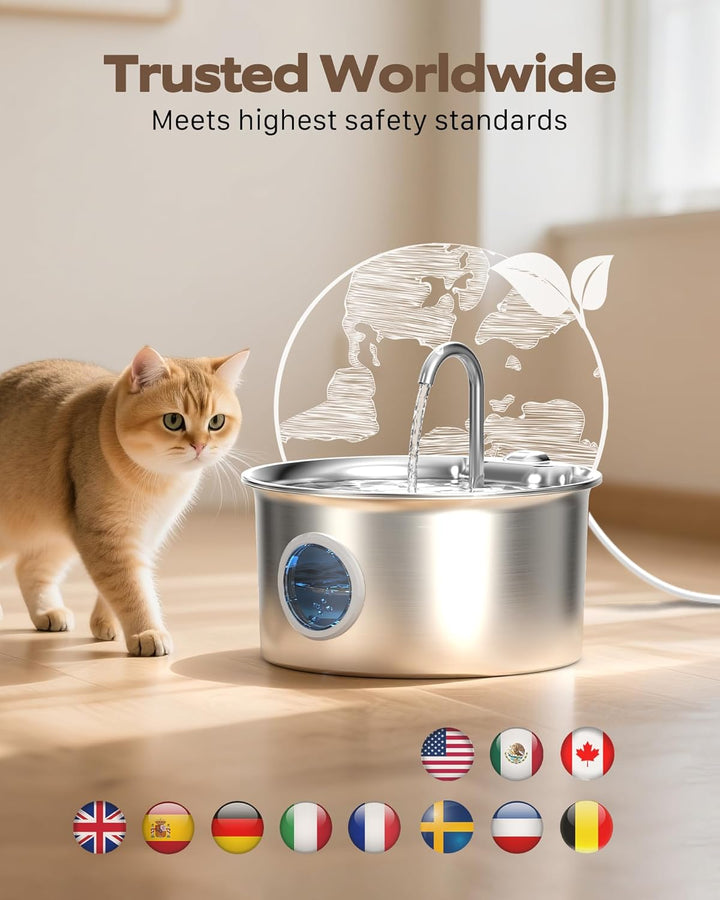 Katzenbrunnen Edelstahl Trinkbrunnen für Katze: Katzen Trinkbrunnen Leise - 2.6L Automatic Katzentri