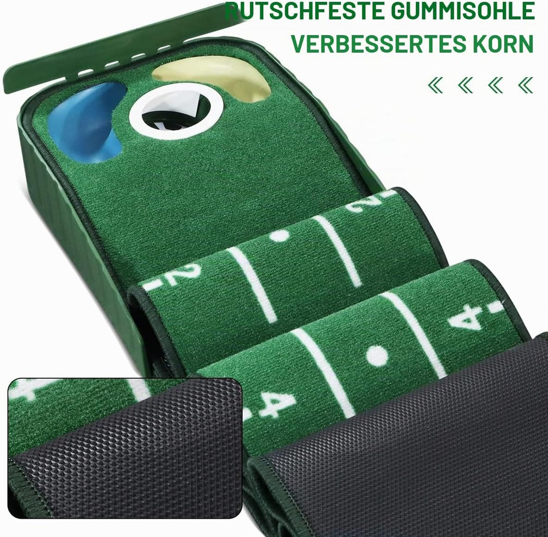 Putting-Grün, Indoor-Matte Mit Ballrücklauf und 3 Löchern, Golf-Trainingsausrüstung für Zuhause oder