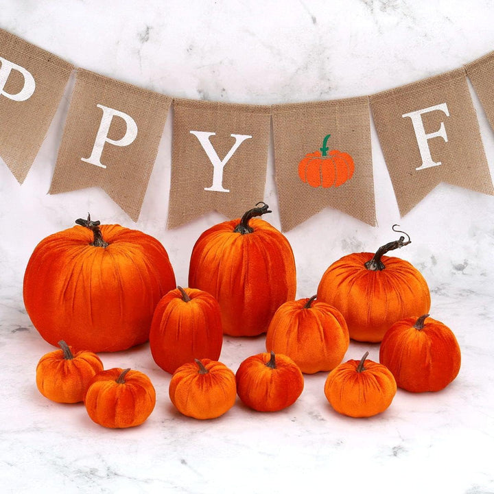 Gresorth 8 Stück Sortiert Gefälscht Handgefertigt Orange Samt Kürbisse Künstlich Herbsternte Hallowe
