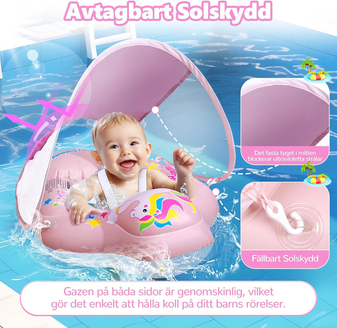 Schwimmring Baby mit Sonnendach Abnehmbarem Sonnendach Schwimmsitz Kleinkinder Schwimmhilfe für Klei